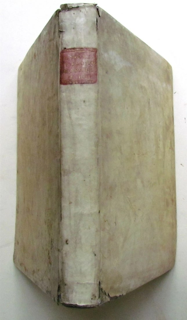 1747 R.P.F ANACLETI REIFFENSTUEL THEOLOGIA MORALIS VELLUM BOUND ANTIQUE FOLIO: R.P.F ANACLETI REIFFENSTUEL THEOLOGIA MORALIS 1747 Size 10.5 by 14.5" Very good condition. PA residents please add sales tax. Reserve: $189.00 Shipping: Domestic: Flat-rate of $25.00 to anywhere
