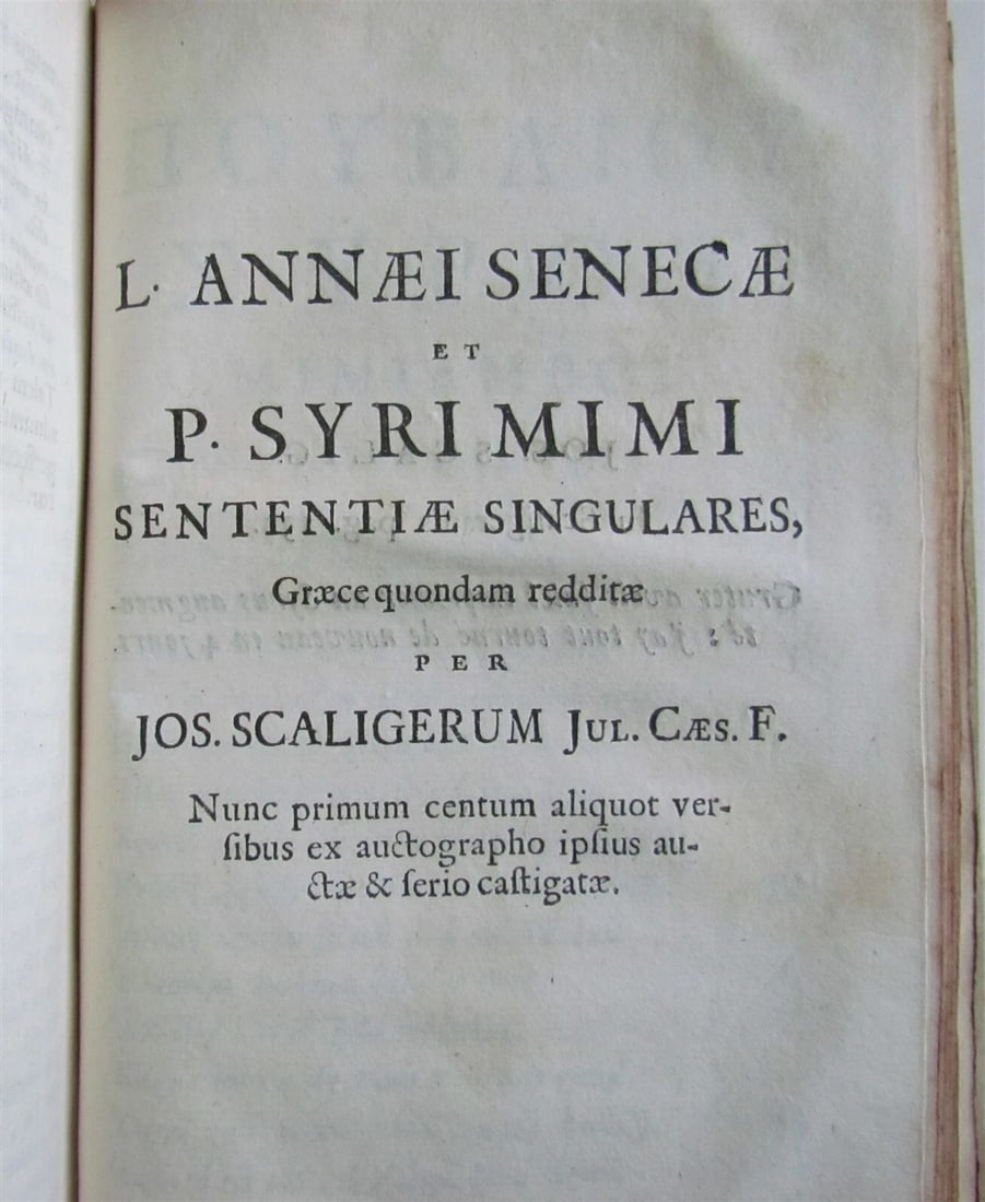 1727 SENECA in LATIN & GREEK antique GILT STAMPED PRIZED VELLUM BINDING - 6