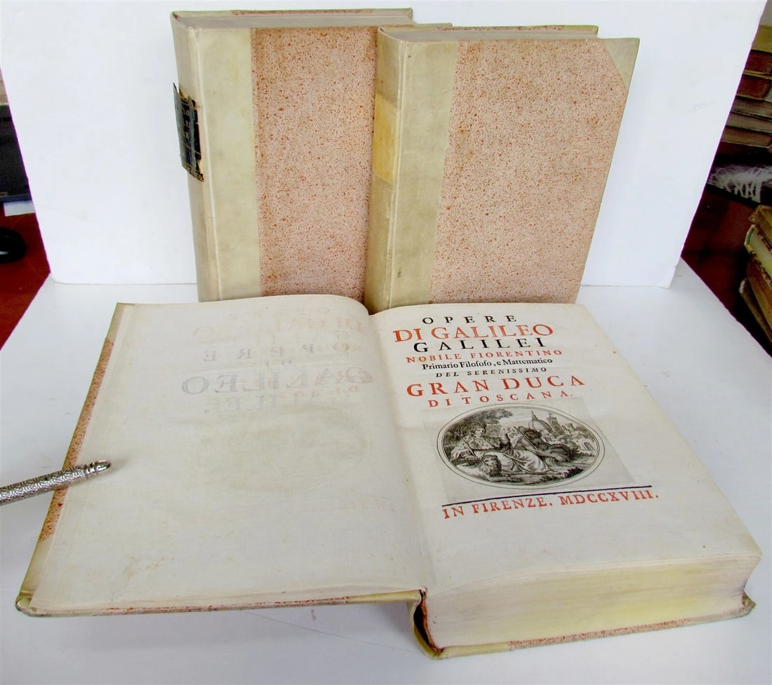 1718 GALILEO GALILEI 3 volumes OPERE illustrated VELLUM BOUND antique SCARCE (1 of 12)