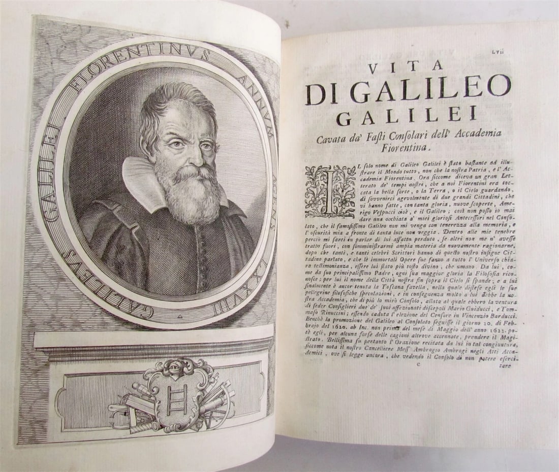 1718 GALILEO GALILEI 3 volumes OPERE illustrated VELLUM BOUND antique SCARCE - 3