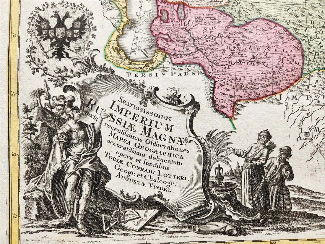 1757 RUSSIAN EMPIRE antique MAP IMPERIUM RUSSIAE MAGNAE Russia by August Vindel: Spatiosissimum IMPERIUM RUSSIAE MAGNAE juxta recentissimas Observationes Mappa Geographica accuratissime delineatum opera et sumtibus Tobiae Conradi Lotteri, George. et Chalcogr. Augustae Vindel. [Aug