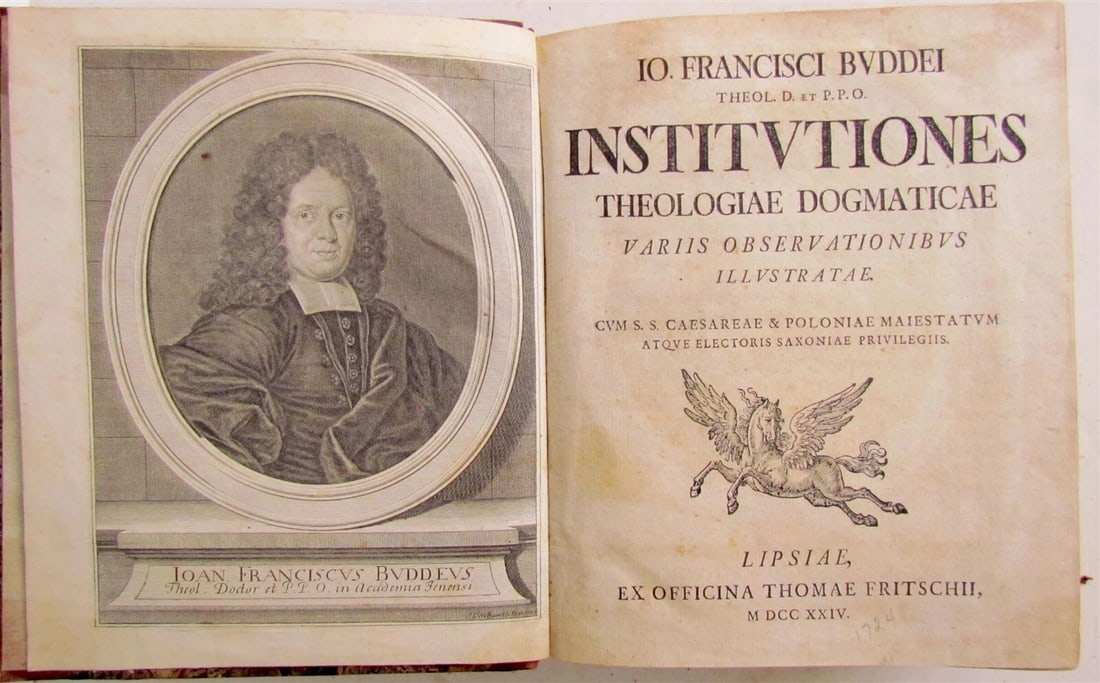 1724 IO. FRANCISCI BUDDEI INSTITUTIONES THEOLOGIAE DOGMATICAE antique (1 of 6)