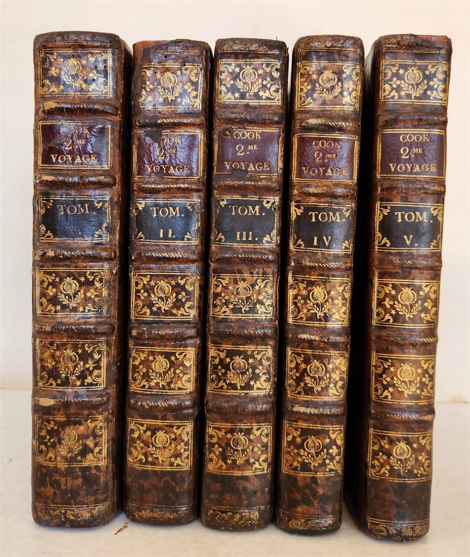 1778 CAPTAIN COOK SECOND VOYAGE 5 VOLUMES antique ILLUSTRATED w/66 PLATES French - 2
