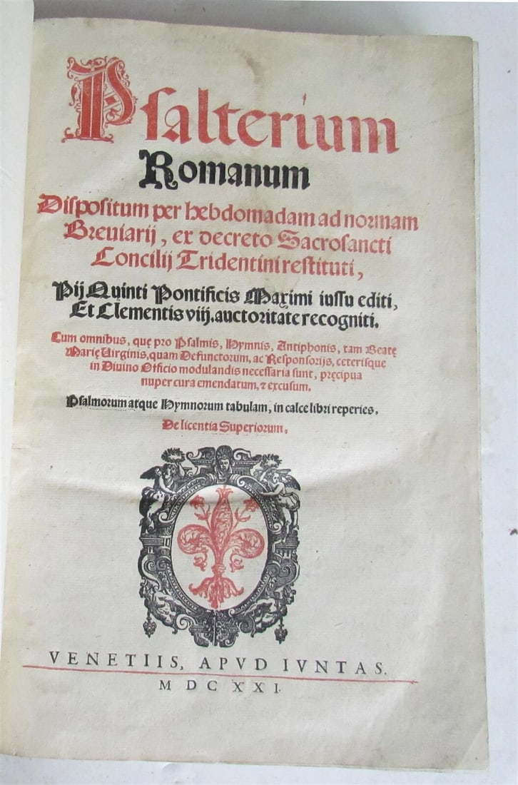1621 PSALTERIUM ROMANUM antique MISSAL ANTIPHONAL FOLIO 11x6" w/ musical notes (1 of 12)