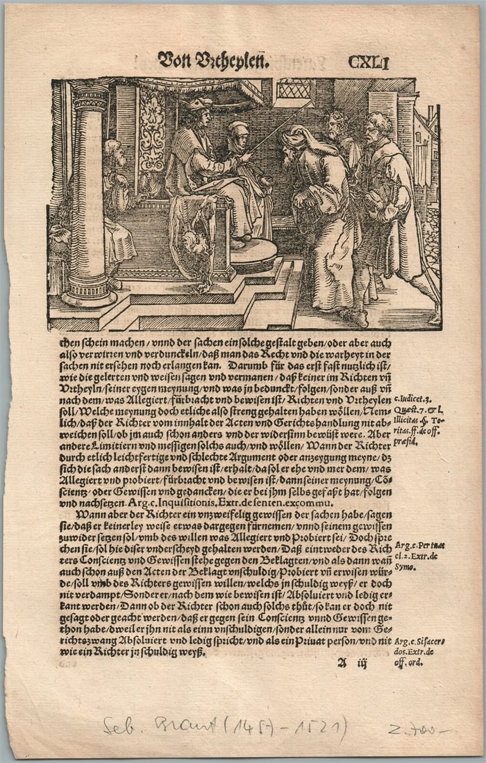 1550 ENGRAVING antique Justinus Gobler Der Rechten Spiegel Law BOOK 16th cent (1 of 2)