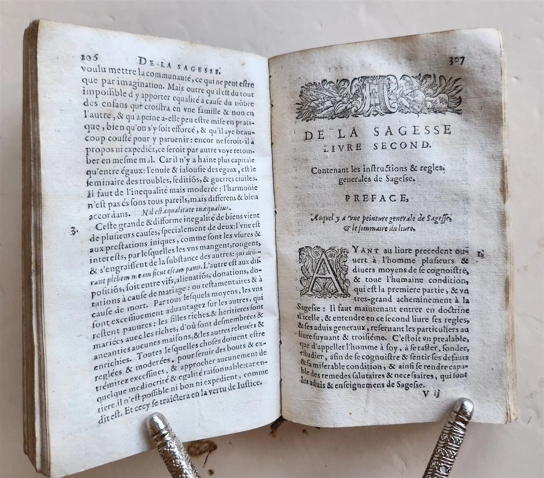 1623 French neo-skepticism by PIERRE CHARRON antique DECORATIVE BINDING - 8