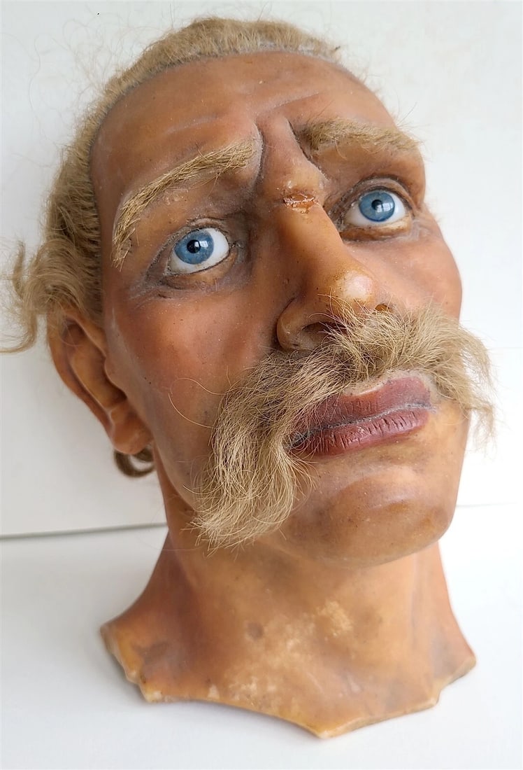 ANTIQUE WAX MANNEQUIN HEAD rare LIFE SIZE tortured soul (1 of 9)