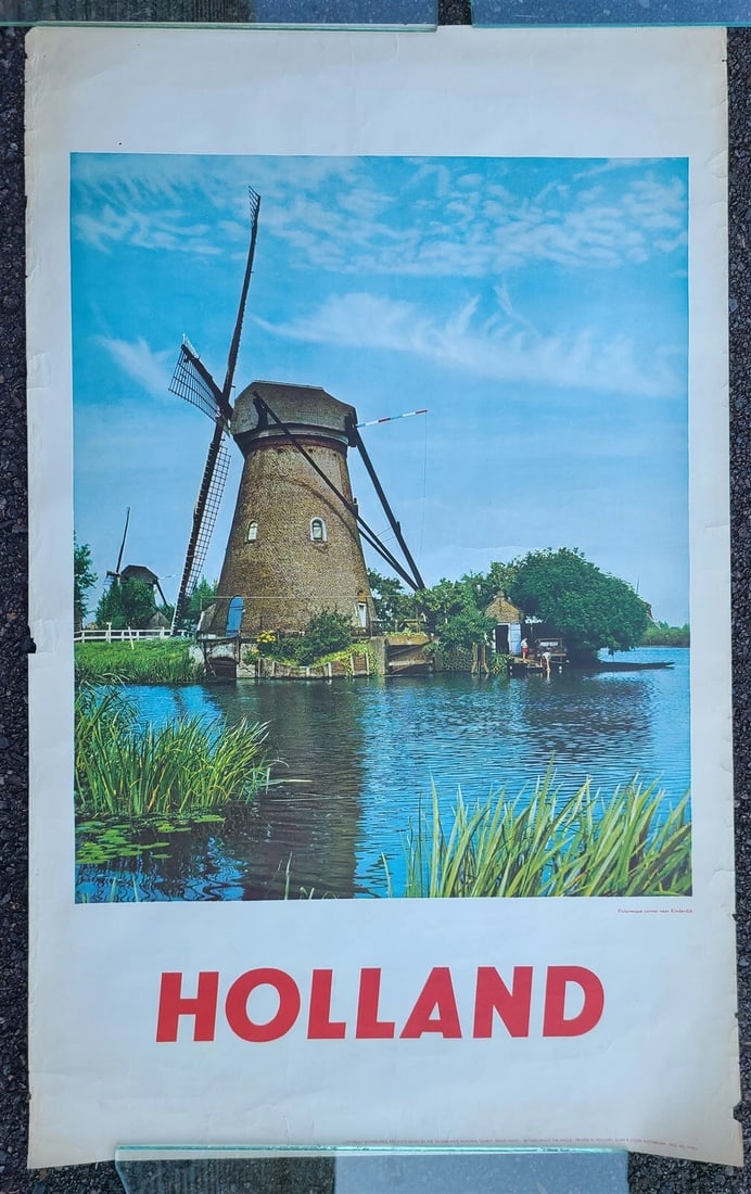 1960s NETHERLANDS HOLLAND TRAVEL POSTER WINDMILL vintage 24.5 by 39": Size 24.5 by 39" GOOD CONDITION, some minor tears at the margins Reserve: $28.00 Shipping: Domestic: Flat-rate of $25.00 to anywhere within the contiguous U.S. International: Foreign
