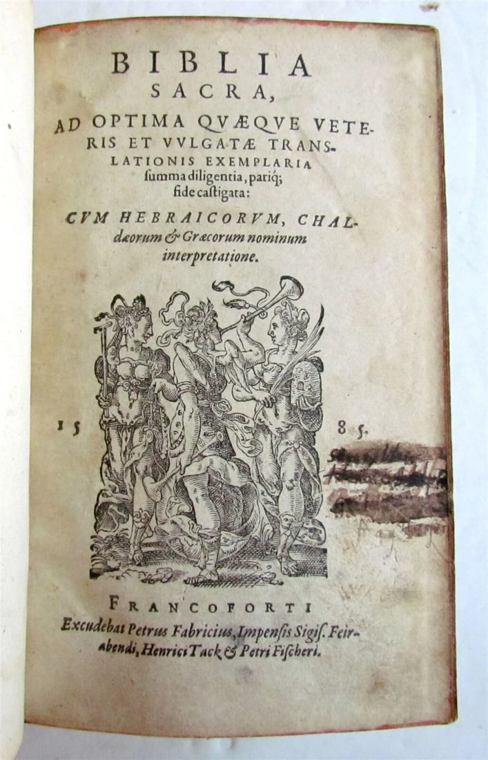 1585 BIBLE ILLUSTRATED Jost Amman & Virgil Solis BIBLIA SACRA antique PIGSKIN: Biblia Sacra: ad optima quaeque Veteris et Vulgatae translationis exemplaria summa diligentia, parique fide castigata. Cum Hebraicorum, Caldaeorum & Graecorum nominum interpretationee. Accesserunt Ind