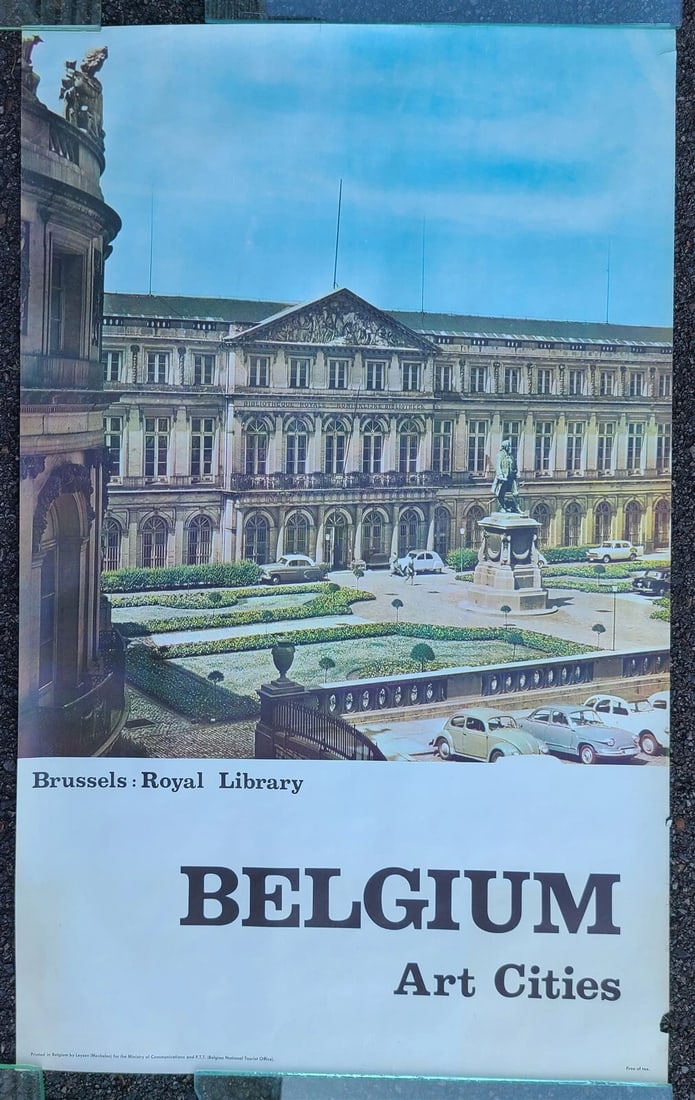 1960s-70s BELGIUM BRUSSELS ROYAL LIBRARY TRAVEL POSTER vintage 24 x 39" (1 of 1)