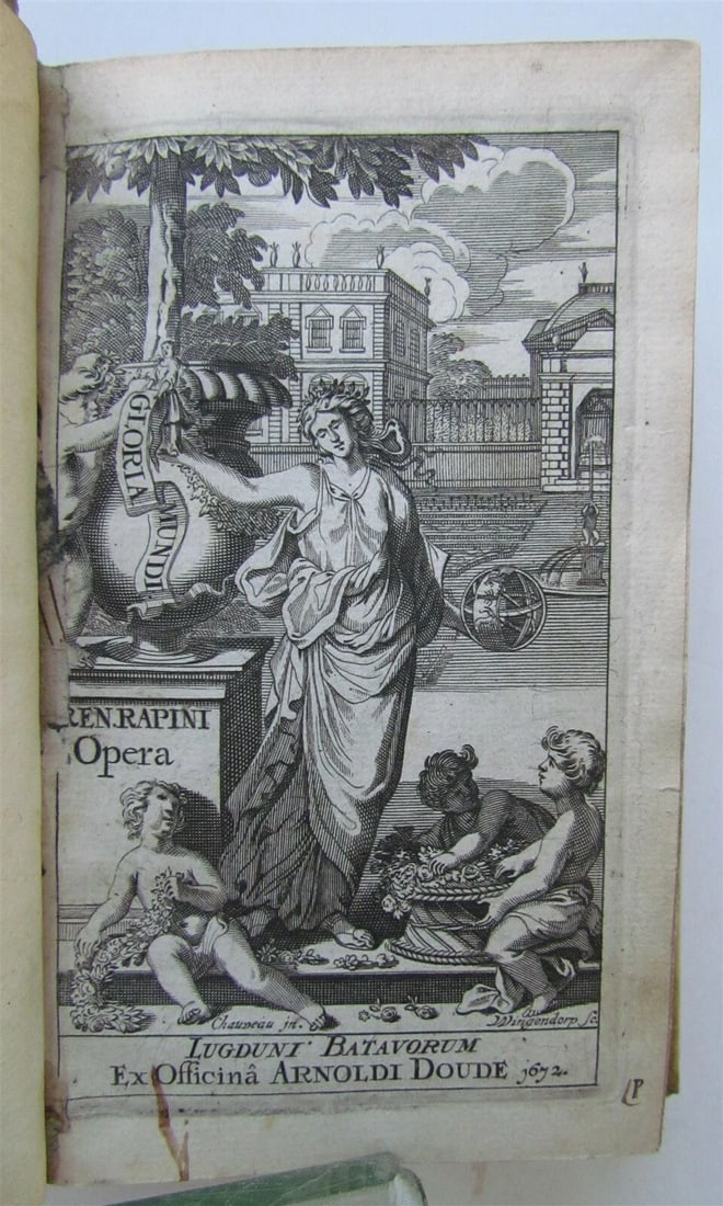 1672 POETRY by RENATI RAPINI antique VELLUM in LATIN ELZEVIR PUBLISHING: [1672 ELZEVIER] RENATI RAPIN - Hortorum libri, Eclogae, Liber de carmine pastorali, Odae. Bound with: Eclogae cum dissertatione by Carmine pastorali. Lugduni Batavorum, ex officina Arnoldi Doude (impr