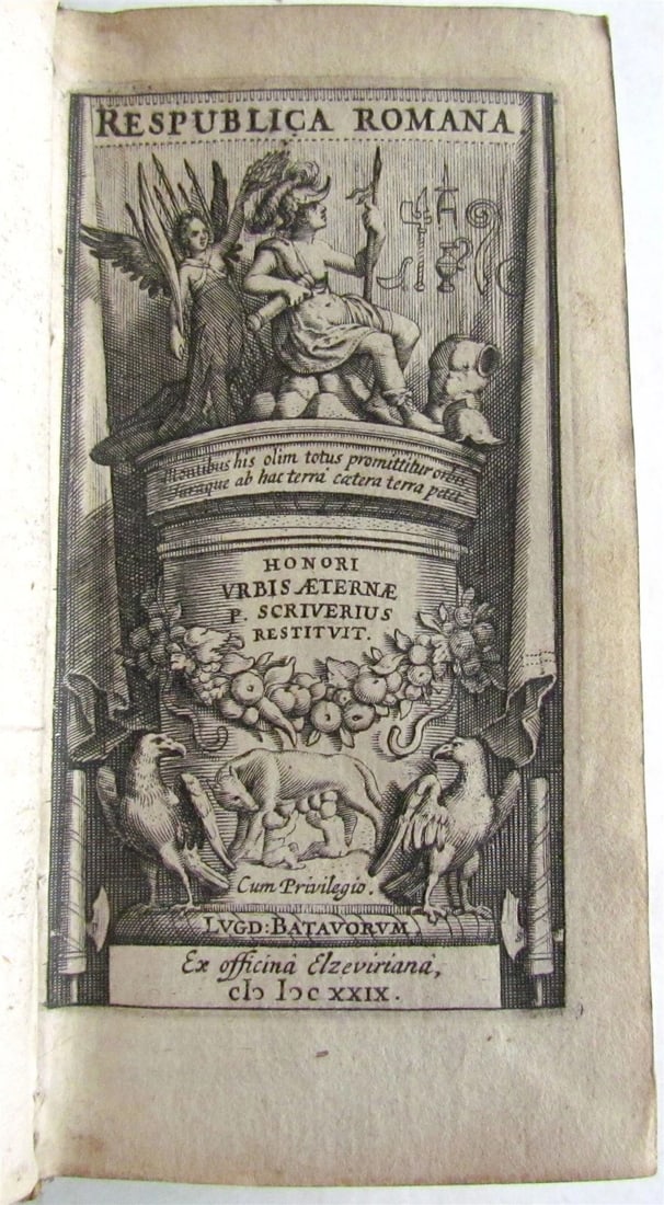 1632 ELEVIR PRESS GRAECORUM RESPUBLICA antique VELLUM BOUND Greek Republic: Emmius, U. Graecorum Respublicae. Leyden, Ex officina Elzeviriana [B. and A. Elzevier], 1632 2 parts in 1 volume 426,(6); 323,(7)p., engraved title Original vellum with manuscript title to the spine