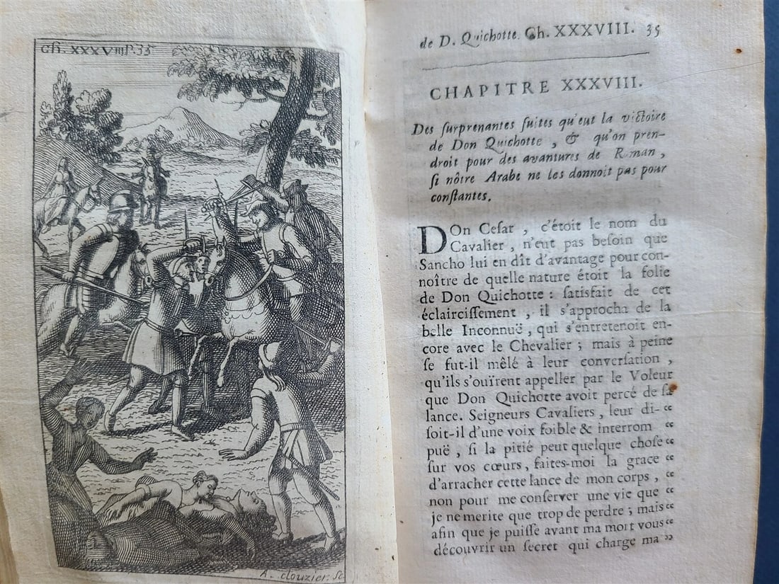 1716 DON QUIXOTE DE LA MANCHE 2 VOLS antique ILLUSTRATED RARE FRENCH EDITION - 17