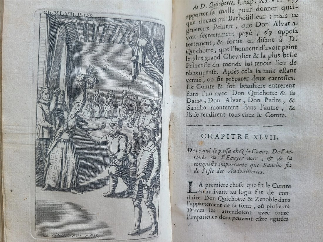 1716 DON QUIXOTE DE LA MANCHE 2 VOLS antique ILLUSTRATED RARE FRENCH EDITION - 20