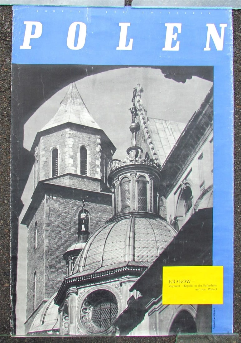POLAND TRAVEL POSTER 1956 vintage POLEN Polich: Size 26 by 39" Some archival tape repairs at the margins. Reserve: $104.00 Shipping: Domestic: Flat-rate of $25.00 to anywhere within the contiguous U.S. International: Foreign shipp