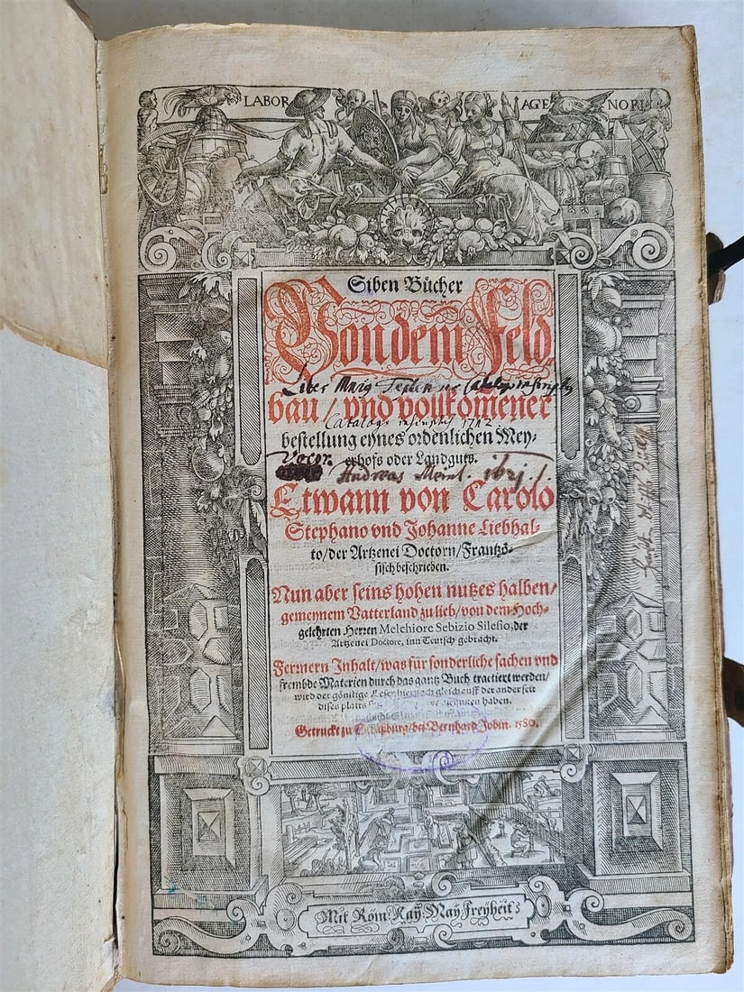 1580 ILLUSTRATED by Tobias Stimmer & J. Amman FOLIO antique HUNTING FALCONRY: Estienne, Ch., und J. Liebault Siben Bücher von dem Feldbau, und vollkom(m)enerBestellung eynes ordenlichen Meyerhofs oder Landguts. (Ubers. von) M. Sebizius. Strassburg, B. Jobin; 1580 [Seven