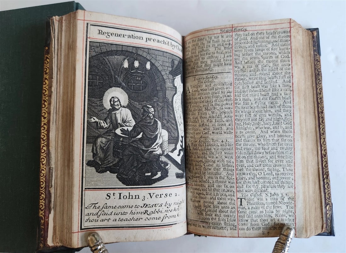 1715 BOOK of PSALMS antique in ENGLISH original binding w/ silver corners 18th C - 13