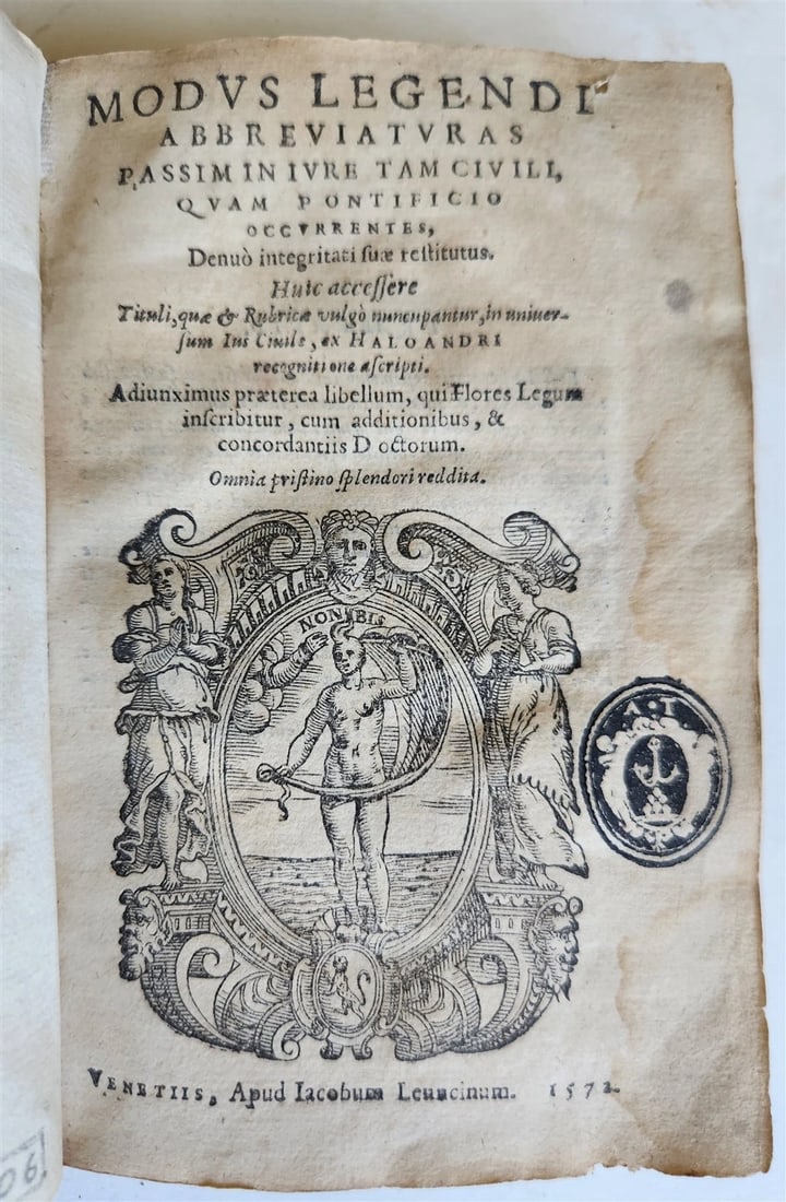 1572 METHOD of READING ABBREVIATIONS in CIVIL & CANON LAW antique VELLUM BOUND: Modus legendi abbreuiaturas passim in iure tam ciuili, quam pontificio occurrentes, denuo integritati suæ restitutus… (The method of reading the abbreviations encountered sporadically in bo