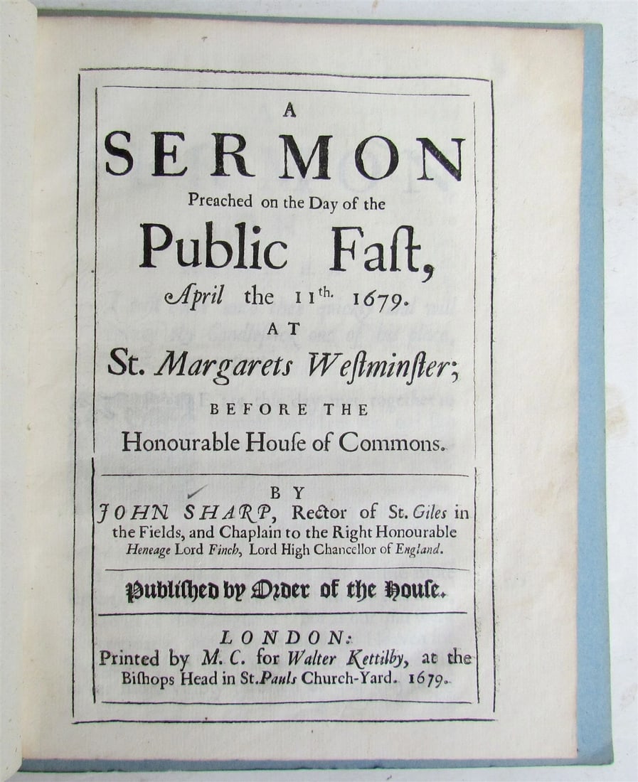 1679 SERMON PREACHED on the DAY of PUBLIC FAST antique in ENGLISH (1 of 4)