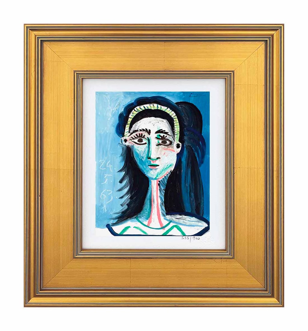 Pablo Picasso Tete de femme Jacqueline Limited Edition Framed: Artist: Pablo Picasso Country: Spain Title: Tete de femme Jacqueline Medium: Giclees Marks: Limited Edition numbered, not signed Paper: Arches paper 10 x 8 inches Printed: 2002 in the USA by the Fine 