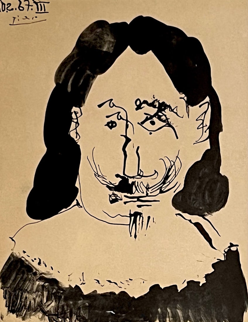 1969 Picasso's Drawings 1966-68 No 3 dated 2 / 10 / 67: Artist: Pablo Picasso Country: Spain Title: No 3 dated 2 /10 / 67 Medium: Offset - P114 Marks: Not signed not numbered Paper size: Vellum 11.50 x 9 inch Provenance: Picasso's Drawings 1966-68 book, Ed
