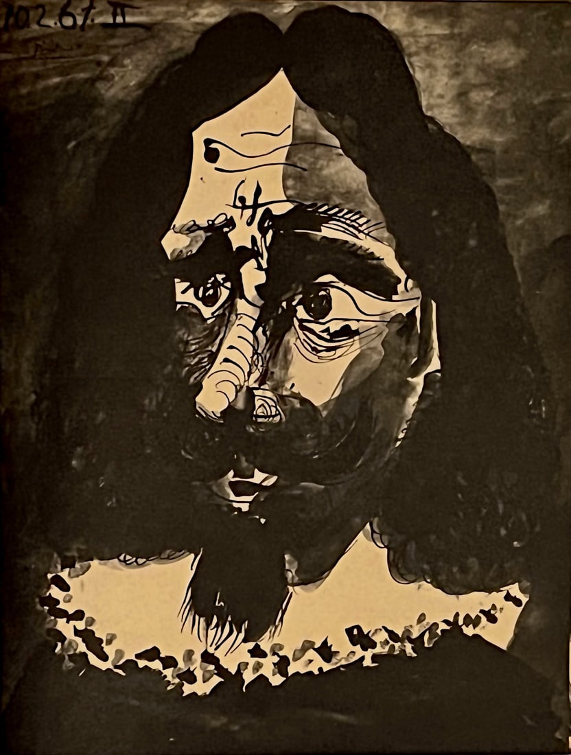 1969 Picasso's Drawings 1966-68 No 2 dated 2 /10 / 1967: Artist: Pablo Picasso Country: Spain Title: No 2 dated 2 /10 / 67 Medium: Offset - P112 Marks: Not signed not numbered Paper size: Vellum 11.50 x 9 inch Provenance: Picasso's Drawings 1966-68 book, Ed