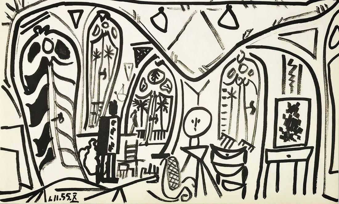 Picasso Sketchbook Carnet de la Californie print #14 dated 1/11/1955: Title: Untitled 14 dated 1/11/1955 Artist: Pablo Picasso Country: Spain Medium: Offset Marks: Numbered & dated in plate, not signed Paper Size: 16.5 x10.5 inch Published: 1999 by Edition Cercle