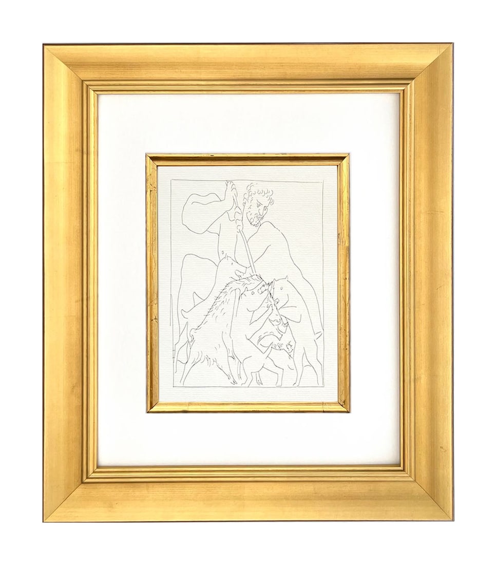 Picasso 6 Meleager Kills the Calydonian Boar: Title: Meleager Kills the Calydonian Boar Artist: Pablo Picasso (after) Country: Spain Medium: Facsimile - 6 Marks: Not signed, not numbered Paper Size: 11 x 8.50 inches Printed: Circa 1970s on