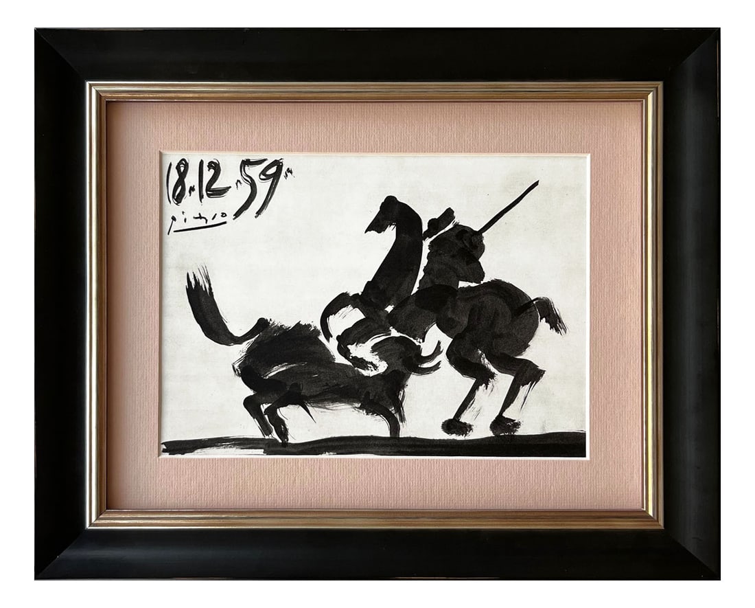 Pablo Picasso Los Toros 21 Before the Thrust Framed: Title: Before the Thrust Artist: Pablo Picasso Country: Spain Medium: Heliogravure - 21 Marks: Signed in plate, not numbered Paper Size: 9.75 x 12.50 inches Printed: 1961 by Draeger Freres, France Pro