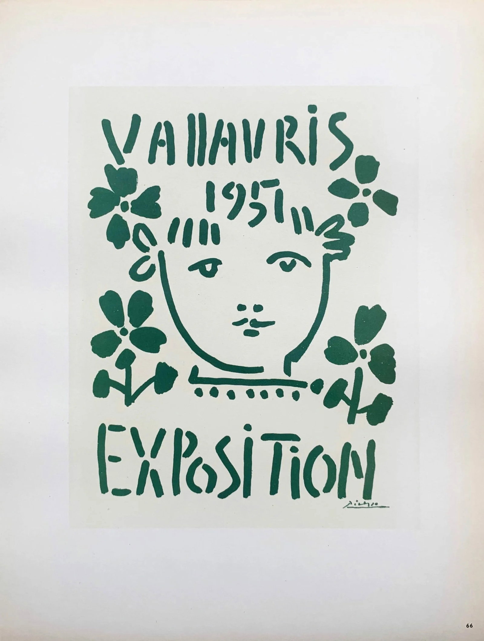 Picasso Lithograph 66 Expo Vallauris 1951 Art in posters: Title: Expo Vallauris 1951 Artist: Pablo Picasso Country: Spain Medium: Lithograph - 66 Paper size: 12.50 X 9.50 inch (reduced version of the original poster) Printed: 1959 by Mourlot Freres, France P