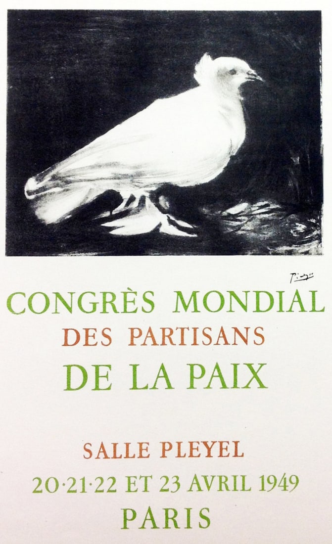 Picasso Lithograph 60 Congress Mondial Art in posters: Title: Congress mondial Artist: Pablo Picasso Country: Spain Medium: Lithograph - 60 Paper size: 12.50 X 9.50 inch Printed: 1959 by Mourlot Freres, France Provenance: Art in posters Book 1959 Conditio