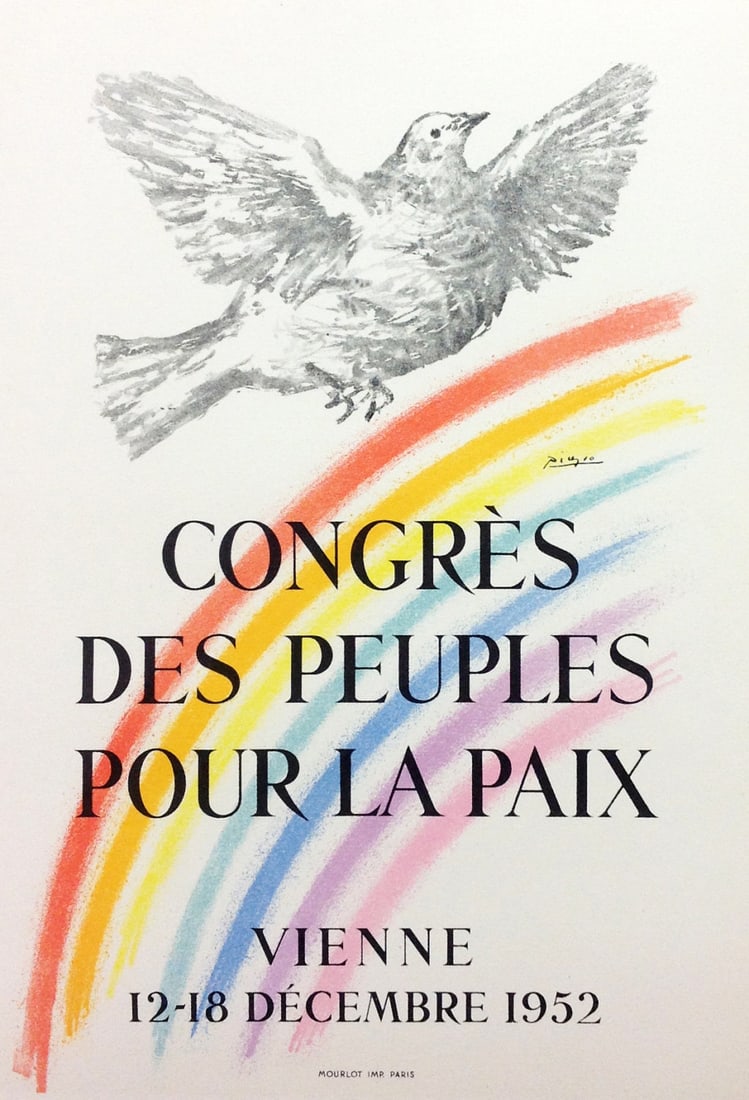 Picasso Lithograph 67 Congres la paix 1959: Title: Congres de peuples pour la paix Artist: Pablo Picasso Country: Spain Medium: Lithograph - 67 Paper size: 12.50 X 9.50 inch Printed: 1959 by Mourlot Freres, France Provenance: Art in posters Boo
