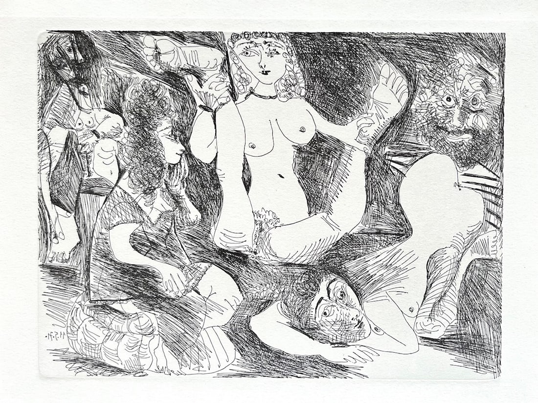 Picasso Gravure Apollinaire Les onze mille verges 10: Title: Les onze mille verges 10 Artist: Pablo Picasso Country: Spain Medium: Gravure Marks: Not signed, numbered Paper: Grand Velin de Papeteries de Lana 10.50 x 8 inch Printed: 1984 in Paris