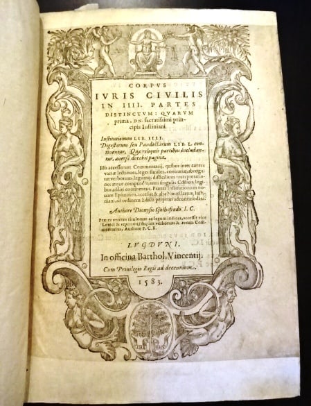 1583 Law Book Justinian Laws Leather Binding - 2
