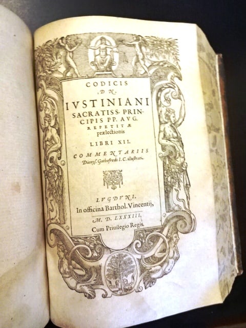1583 Law Book Justinian Laws Leather Binding - 4
