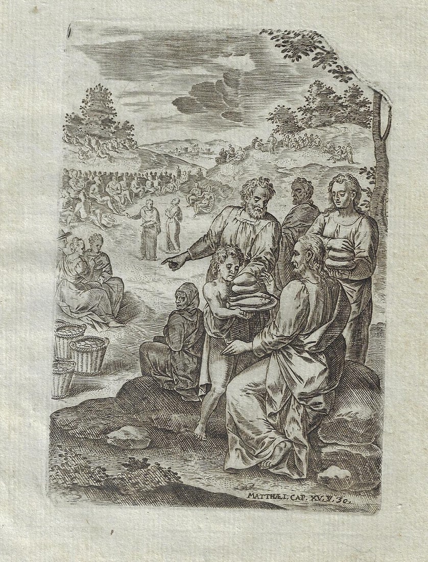 1650 Engraving Christ Miracle of Bread and Fish (1 of 2)