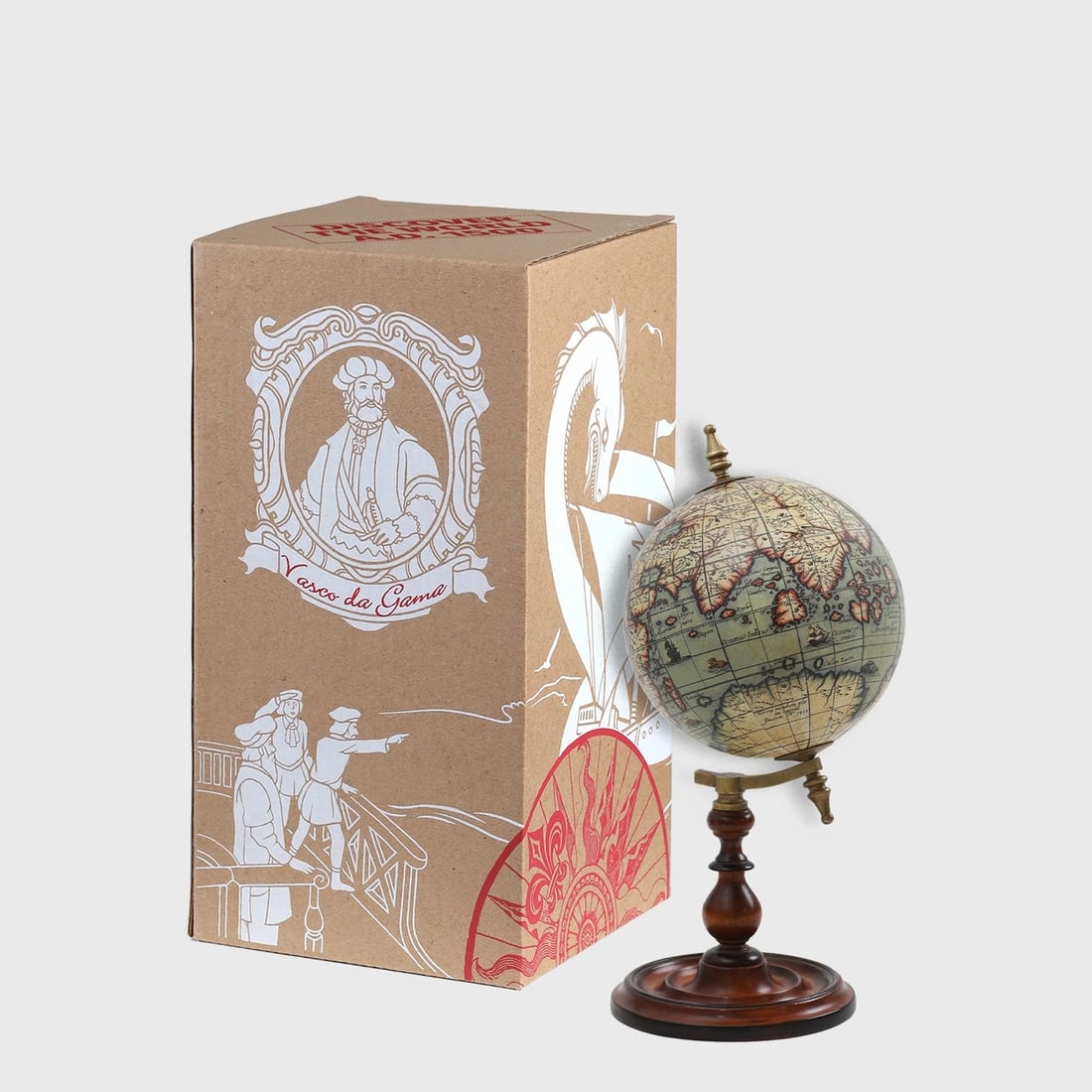 Old World 8" Globe w Turned Wood Stand - 2