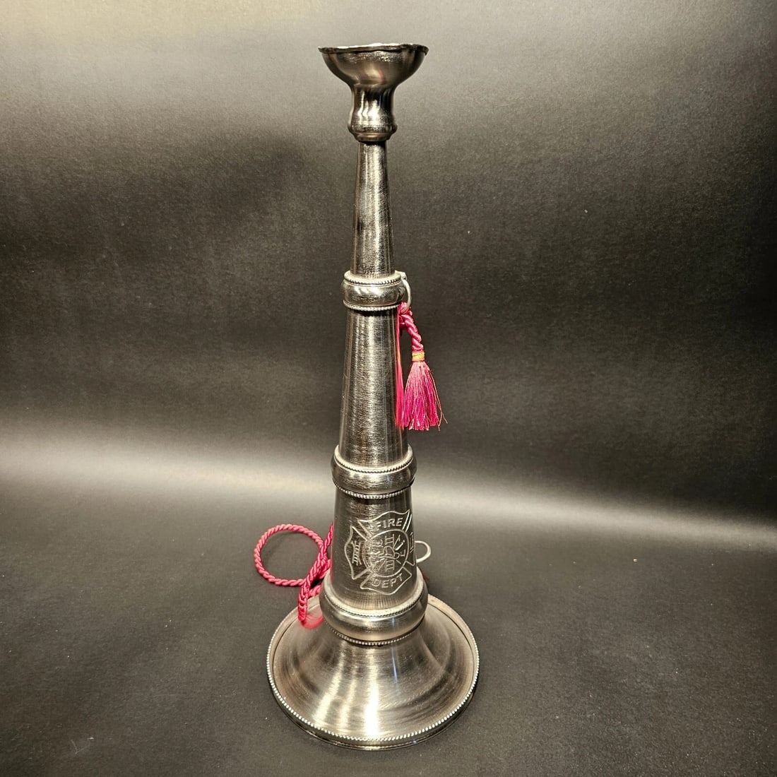 16 1/2" Silver Fireman Presentation Speaking Trumpet - 6