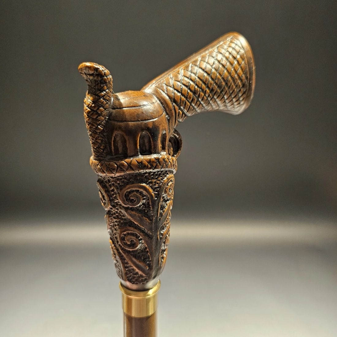 Wood Walking Cane With Gun Handle - 5