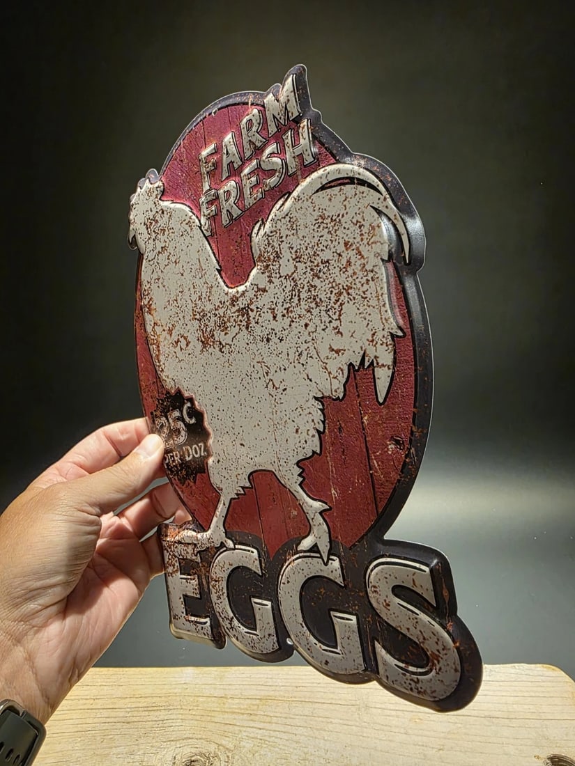 11" Metal Fresh Eggs Sign - 8