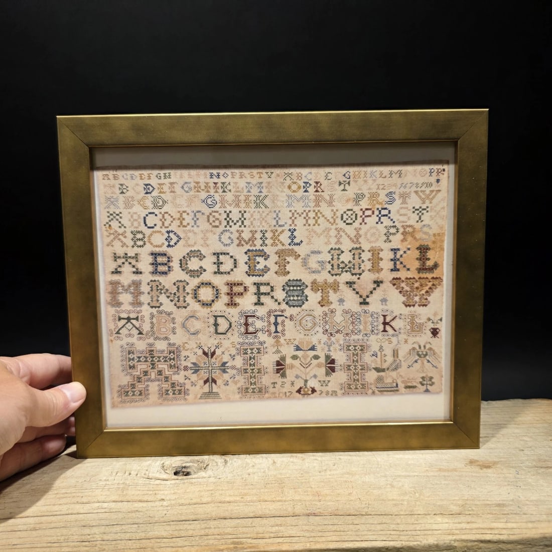 11" Framed Sampler PRINT Early American Folk Embroidery Design (1 of 10)