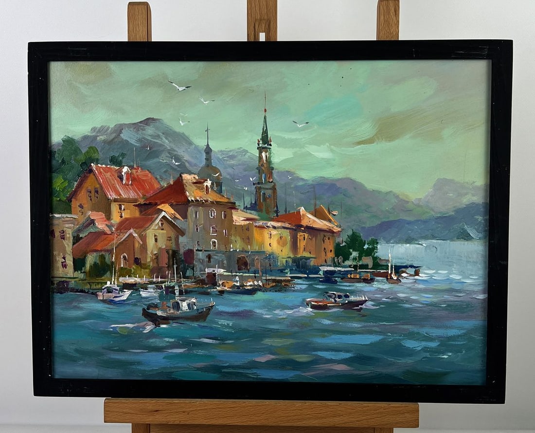 Oil painting Sunset behind the mountains Yuriy Suprunchuk: NoAAA6266*** ABOUT THIS PAINTING **** TITLE: "Sunset behind the mountains"* ARTISTS: Yuriy Suprunchuk* SIZE: 30x40 cm/11.81x15.74 inches'* MEDIUM: oil, hardboard* HAND PAINTED: Original painting from
