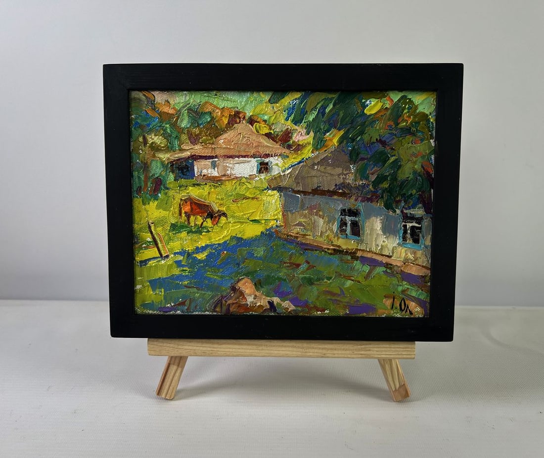 Oil painting Work silence under the evening sky Oleksiy Ivanyuk: NoAAA5375The Oil painting on Canvas titled "Work silence under the evening sky" immerses the viewer in a quiet, sun-drenched rural scene that seems to breathe with nostalgia and pastoral warmth. The c