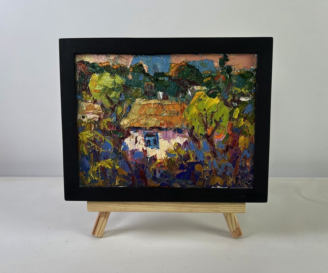 Oil painting Hope breaks through the clouds Oleksiy Ivanyuk: NoAAA5391The Oil painting on canvas titled "Hope Breaks Through the Clouds" is a captivating celebration of life-s resilience, expressed through a vibrant impressionistic village scene. At the center