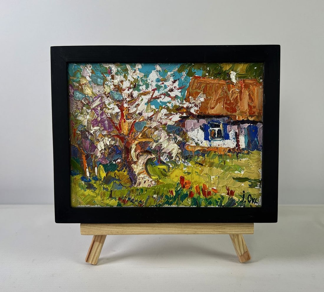 Oil painting Bright day bringing hope and warm Oksana Ivanyuk: NoAAA5396The Oil painting on canvas titled "Bright day bringing hope and warm" captures the essence of a radiant spring morning in the countryside, where the air is filled with the fragrance of bloomi