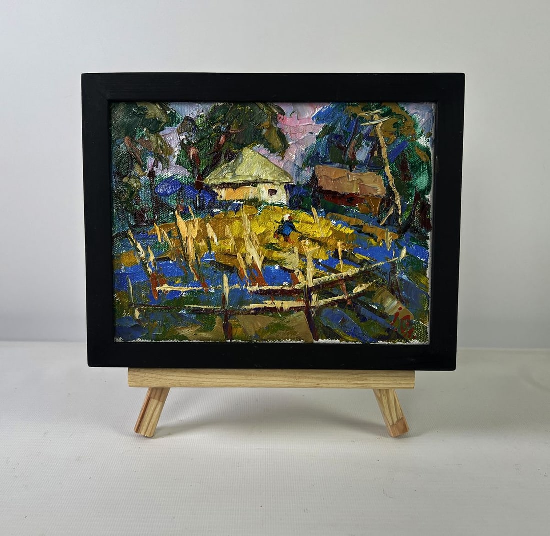 Oil painting Village evening tranquility Oleksiy Ivanyuk: NoAAA5397The Oil painting on canvas titled "Village evening tranquility" invites the viewer into a rustic and tranquil Ukrainian countryside where time seems to stand still. The composition is