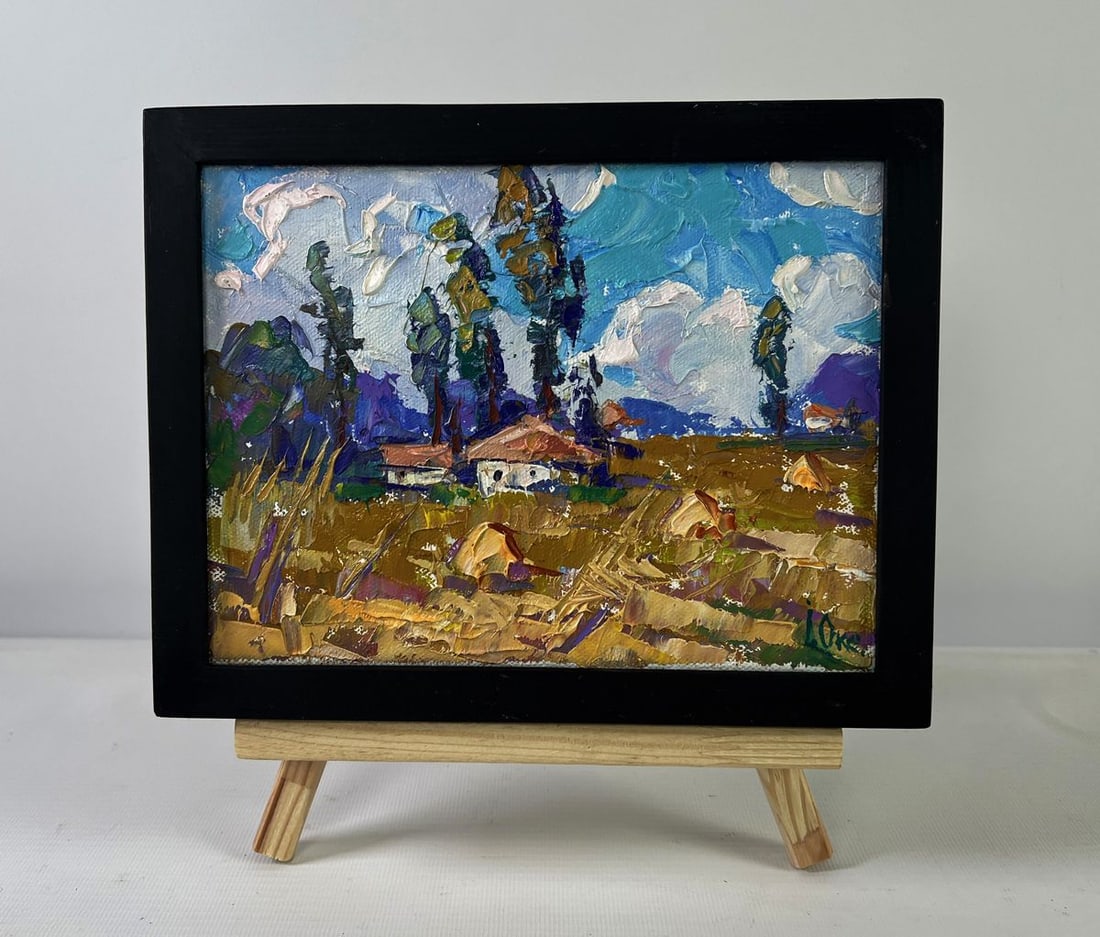 Oil painting A ray of sunshine in smile of nature Oksana Ivanyuk: NoAAA5409The Oil painting on canvas titled "A ray of sunshine in smile of nature" captures the delicate dialogue between earth and sky, between stillness and movement, between the human presence and t
