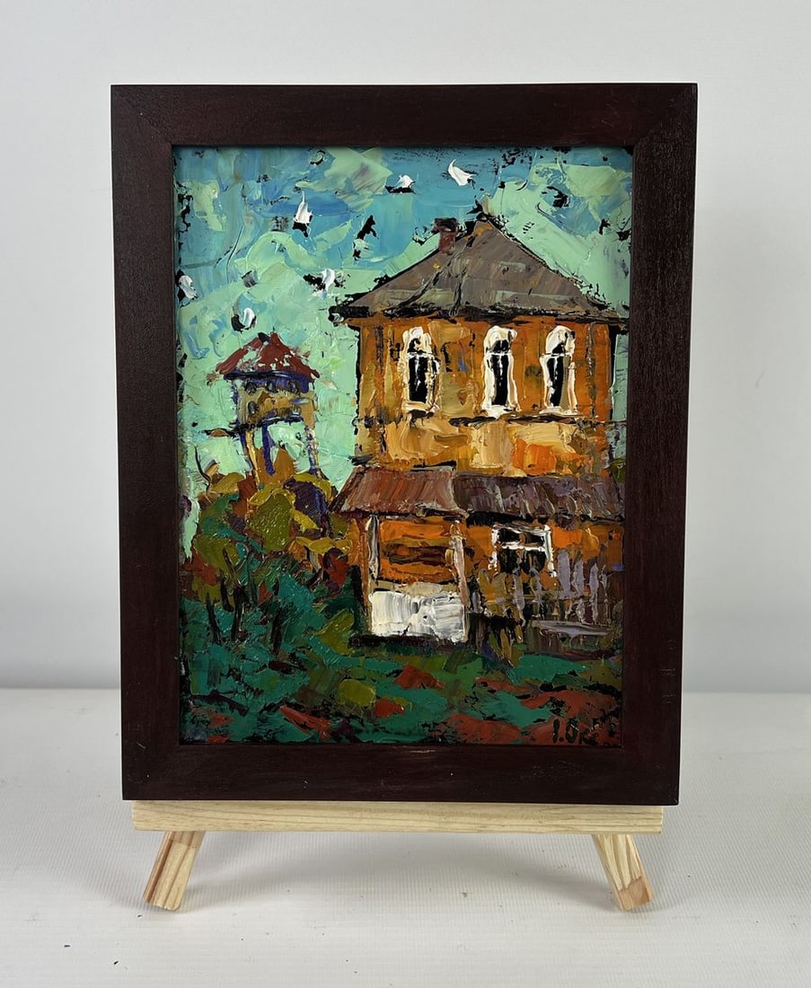 Oil painting Winds and sun of summer Oksana Kalenyuk: NoAAA5112The oil painting on Cardboard titled "Winds and sun of summer" captures a lively and expressive portrait of a sun-soaked countryside scene, where color, texture, and movement come together