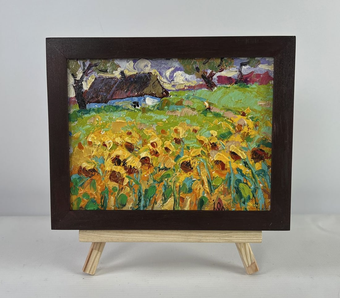 Oil painting Fragrant summer in the field Alex Kalenyuk: NoAAA5115The oil painting on Cardboard titled "Fragrant summer in the field" is a radiant celebration of warmth, abundance, and the peaceful rhythm of rural life. With bold impasto strokes and a