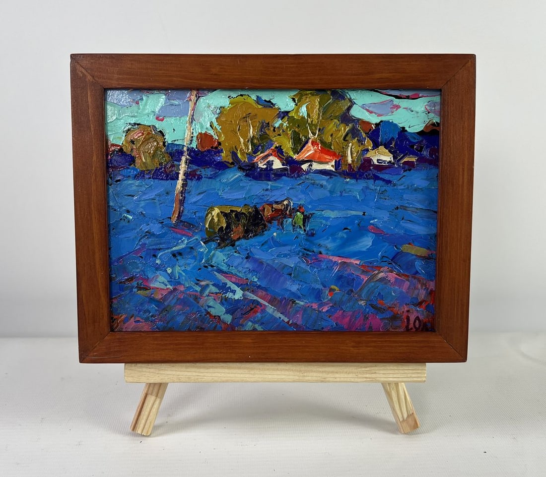 Oil painting The path to your home Alex Kalenyuk: NoAAA5143The oil painting on Cardboard titled "The Path to Your Home" captures a deeply nostalgic and intimate moment wrapped in expressive strokes and a vibrant, emotionally charged color palette. Th